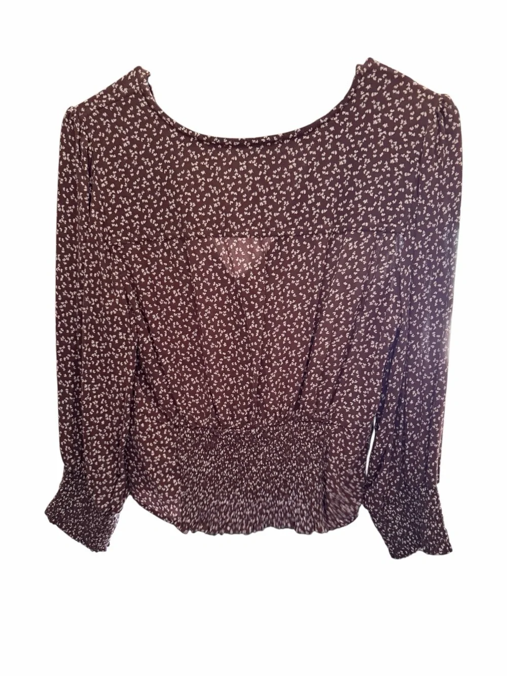 Abercrombie & Fitch Brown Floral V-Neck Smocked Waist Blouse